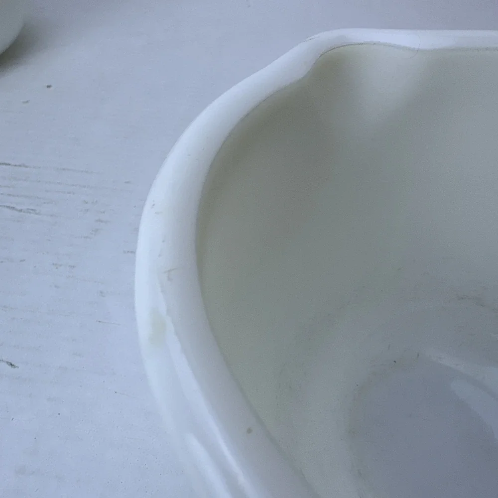 Lot 2 Vintage Milk Glass Mixing Bowls, One with Spout One with Handles Unmarked